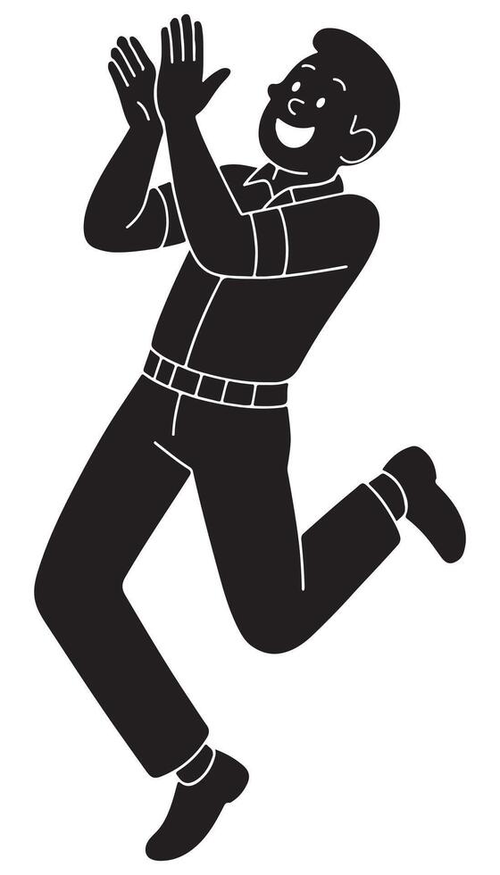 Silhouette of a man clapping with overly enthusiastic jumps, excited man silhouette vector