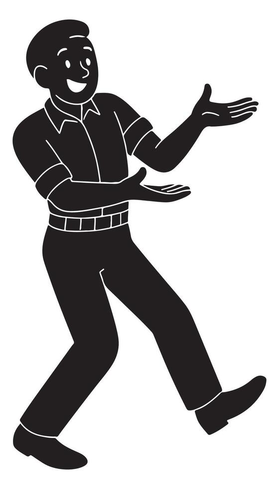 Silhouette of a man dramatically presenting something imaginary with both hands vector