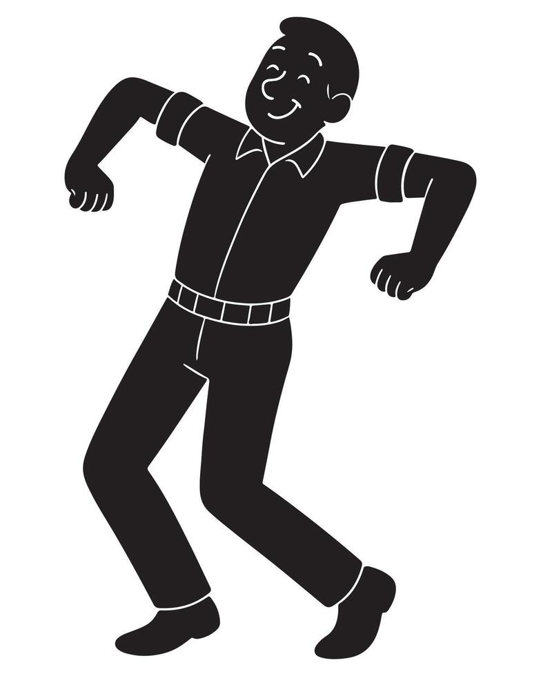 Silhouette of a man mimicking a chicken flap with elbows bent and moving, amusing man silhouette vector