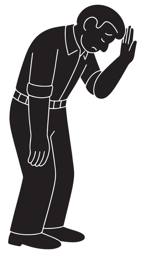 Silhouette of a man leaning his head against an invisible wall, one hand pressed against it, sad man silhouette vector