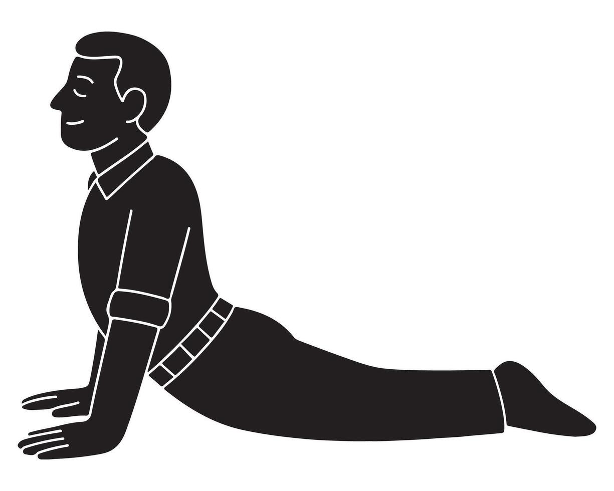 Silhouette of a man in cobra pose, lying on stomach and lifting upper body with arms straight vector