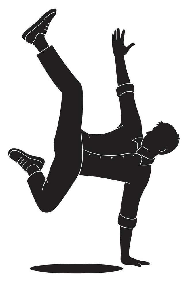 Silhouette of a man in a breakdance pose, supporting his weight on one hand, dancing silhouette vector
