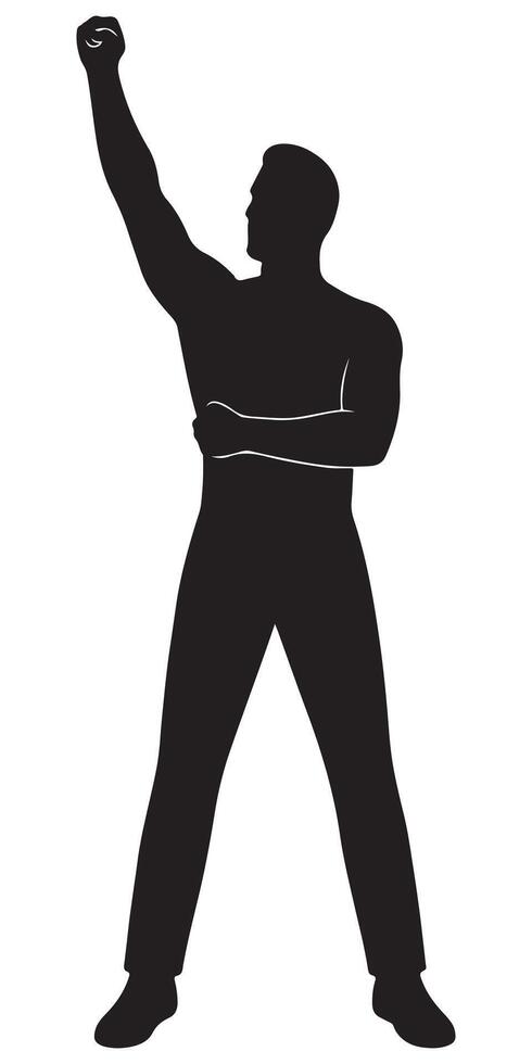 Silhouette of a man raising one arm high into the air in a victorious pose vector
