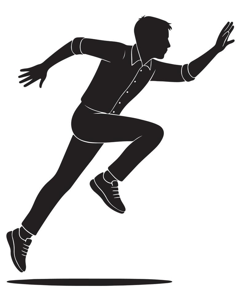 Silhouette of a man leaping forward with one arm outstretched like reaching for something, running man silhouette vector