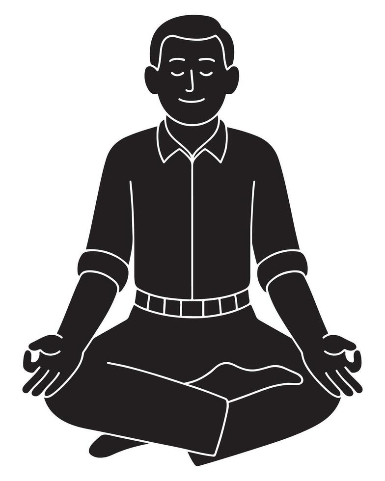 Silhouette of a man in lotus position with a straight spine and hands in mudra vector