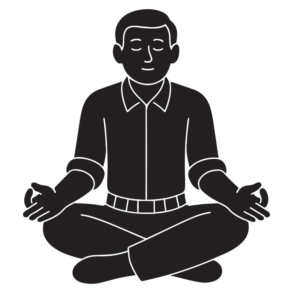 Silhouette of a man seated cross-legged in a meditation pose with hands resting on knees vector
