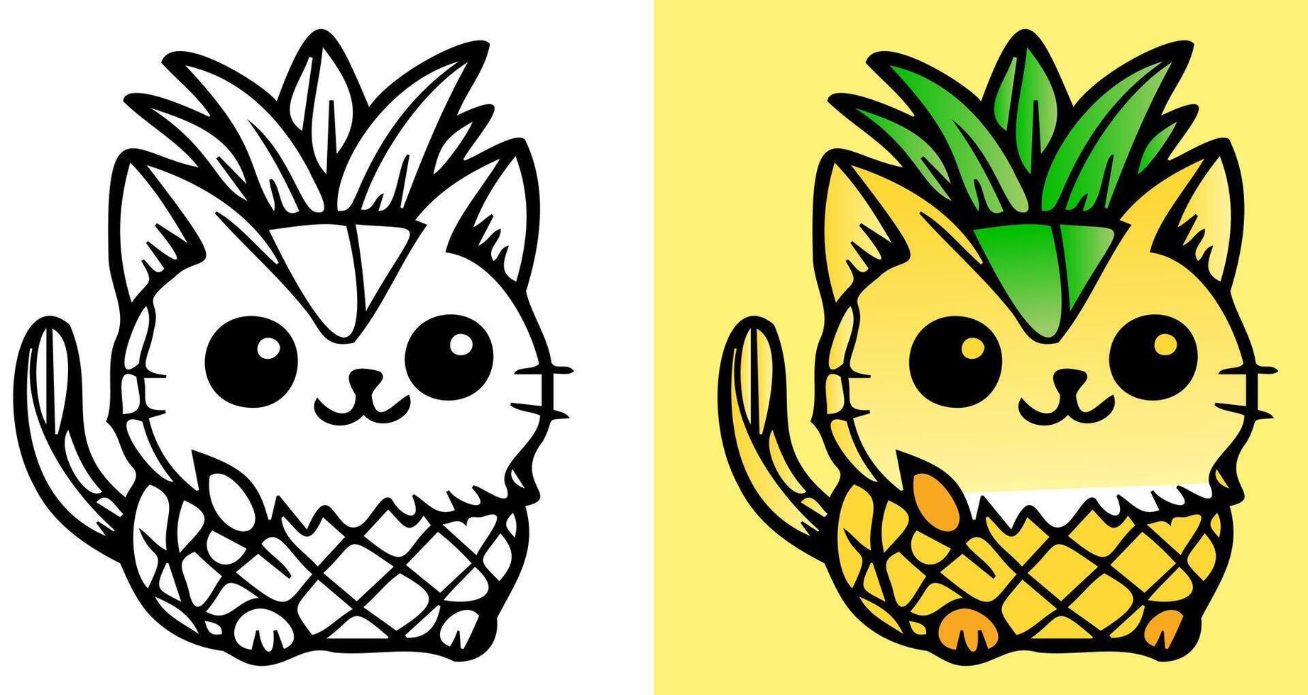 Delightful artwork depicting an adorable creature, a cat featuring pineapple-inspired elements, in vibrant colors. This charming illustration combines creativity and cuteness. vector