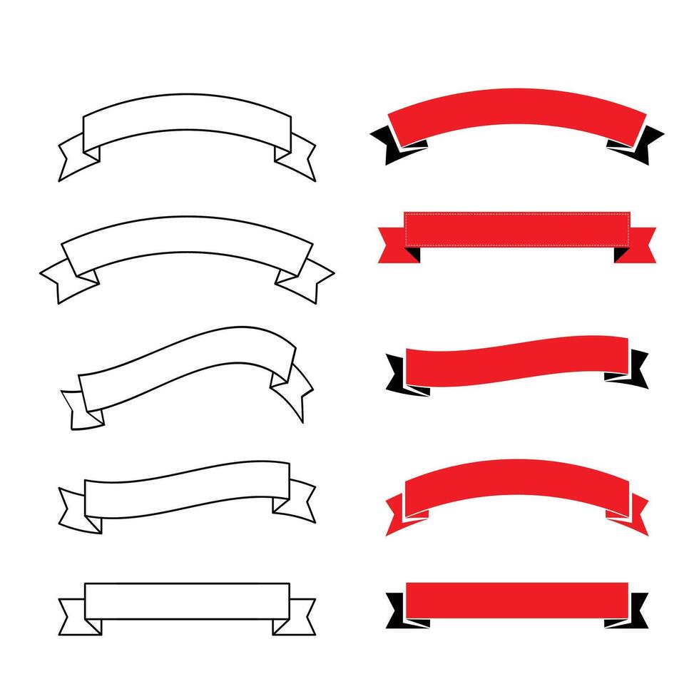 Realistic icon Set of red and black ribbons Isolated on white background vector