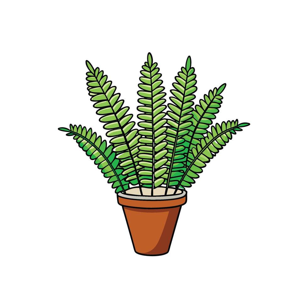 Cartoon fern in a pot isolated on white background vector