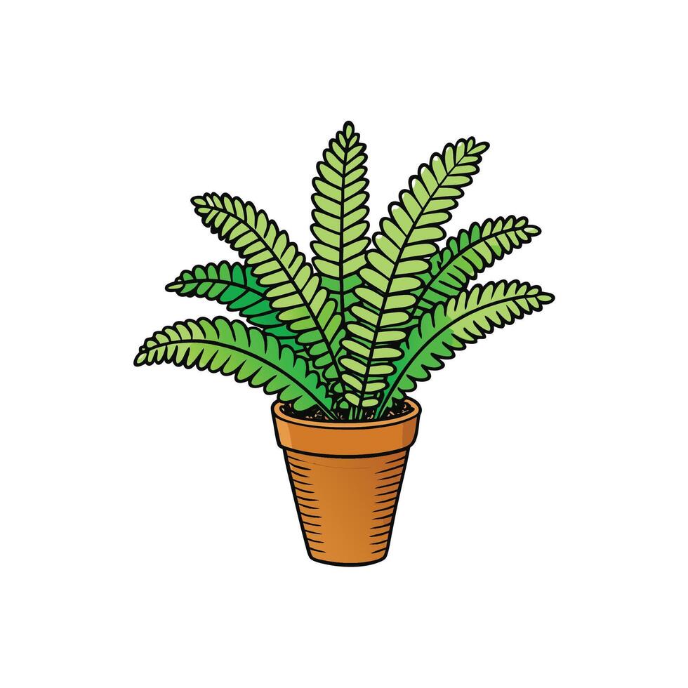 Vibrant green fern plant in a terracotta pot illustration vector