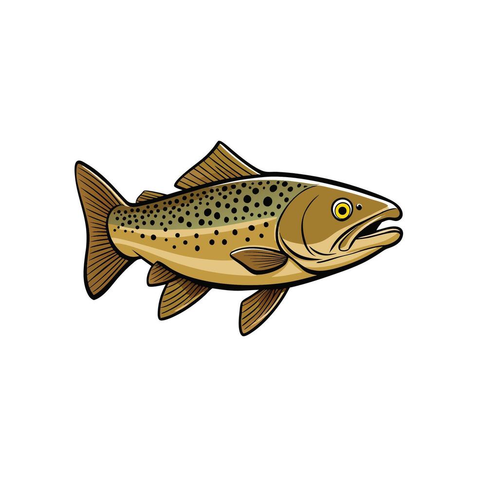Cartoon Brown Trout Illustration with Black Outline isolated vector
