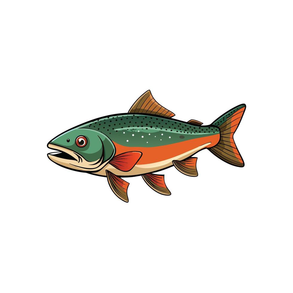 Cartoon Salmon Fish Illustration with Bold Outline and Colors vector