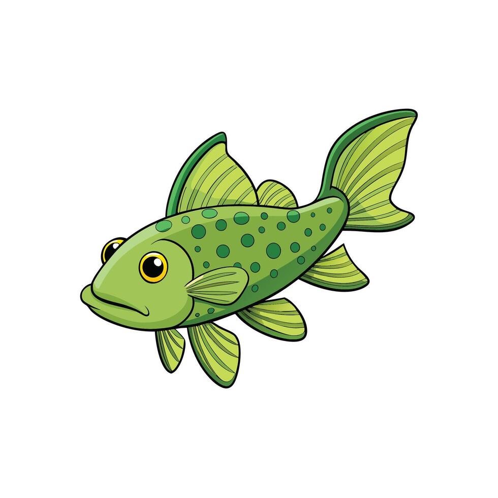 Cartoon Green Fish Illustration Isolated on White Background vector