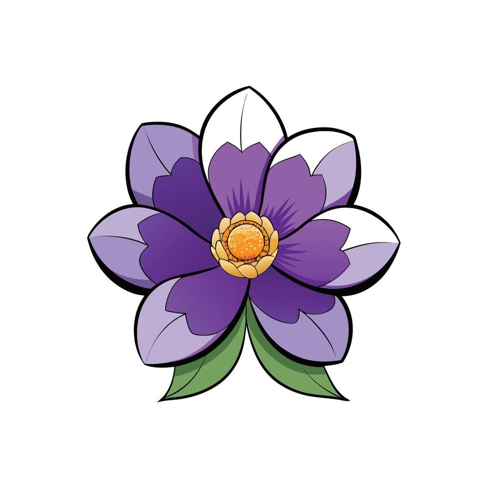 Stylized purple and white flower with yellow center graphic vector