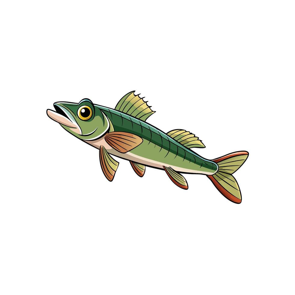 Cartoon fish illustration with outlined features on white background vector