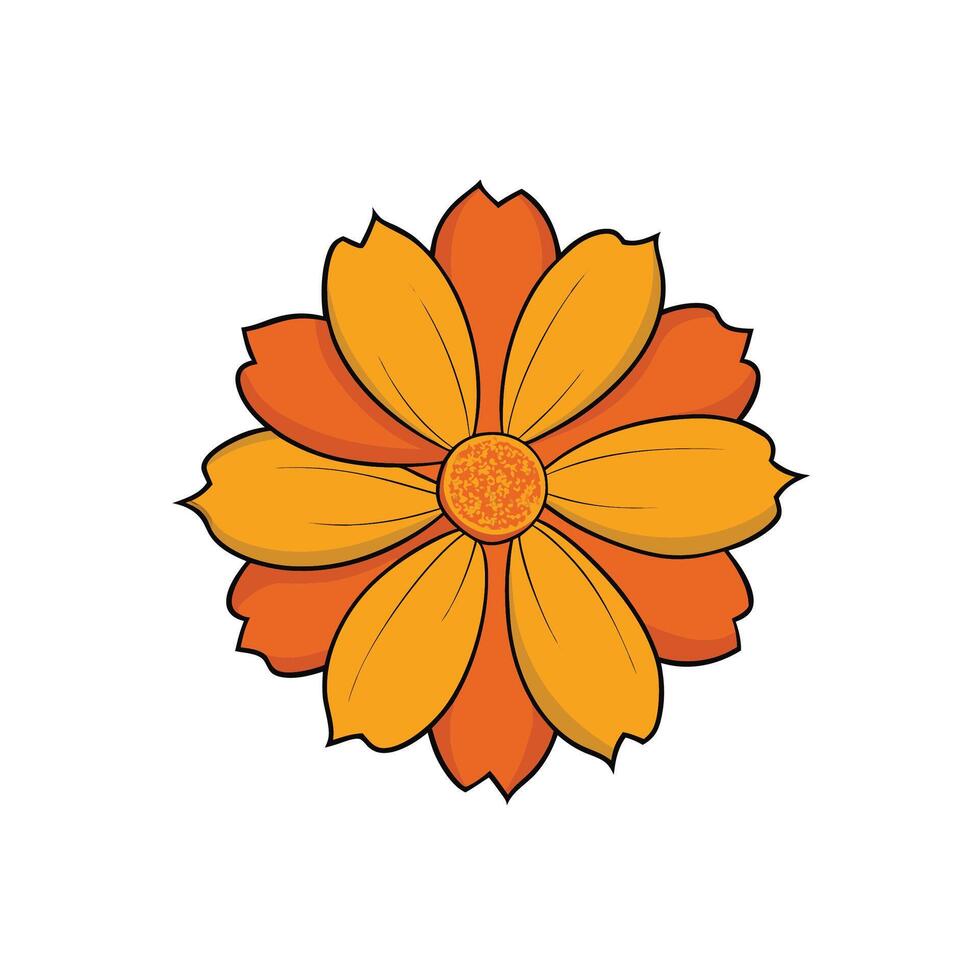 Graphic orange flower with black outlines on white background vector