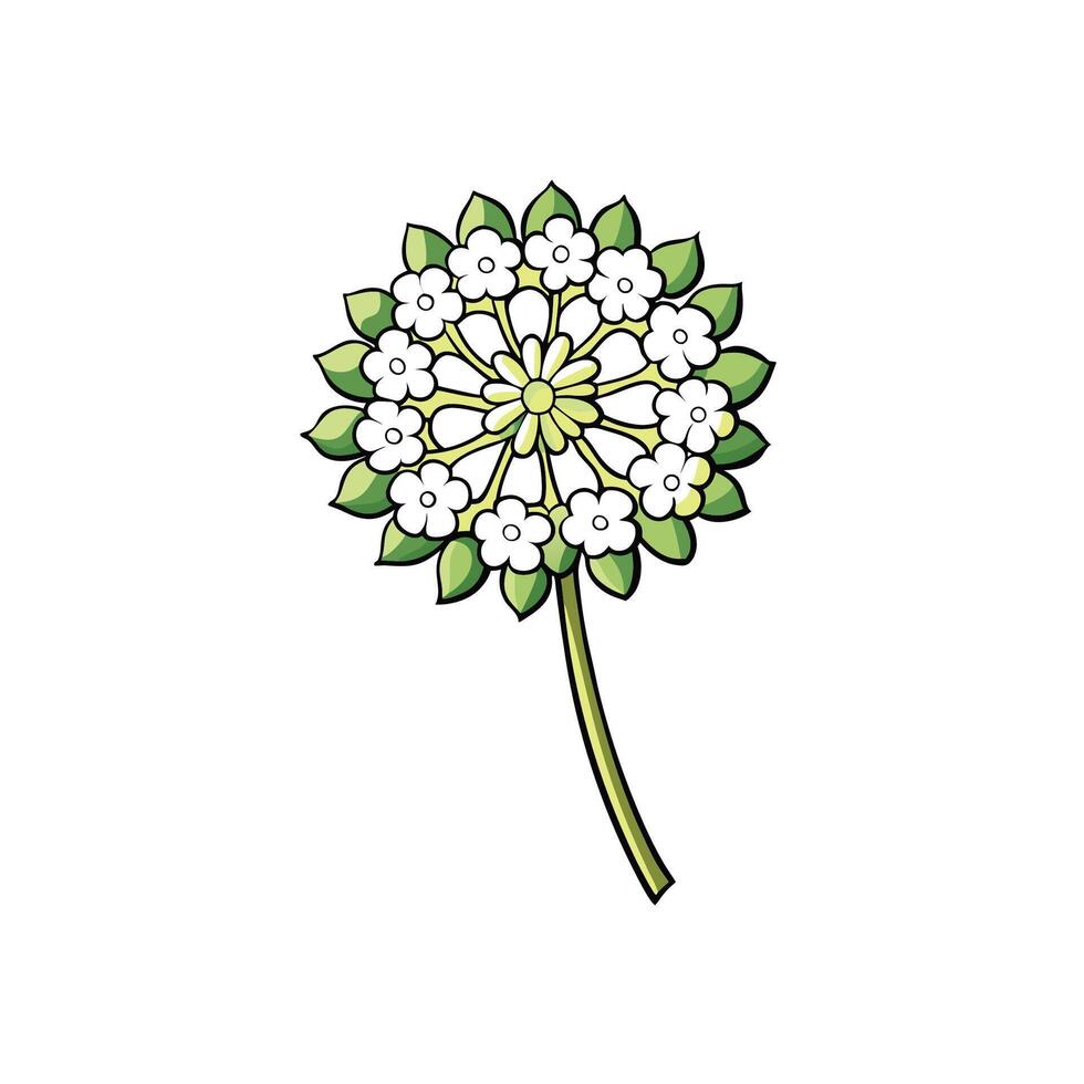 Cartoon style flower with leaves on a green stem vector
