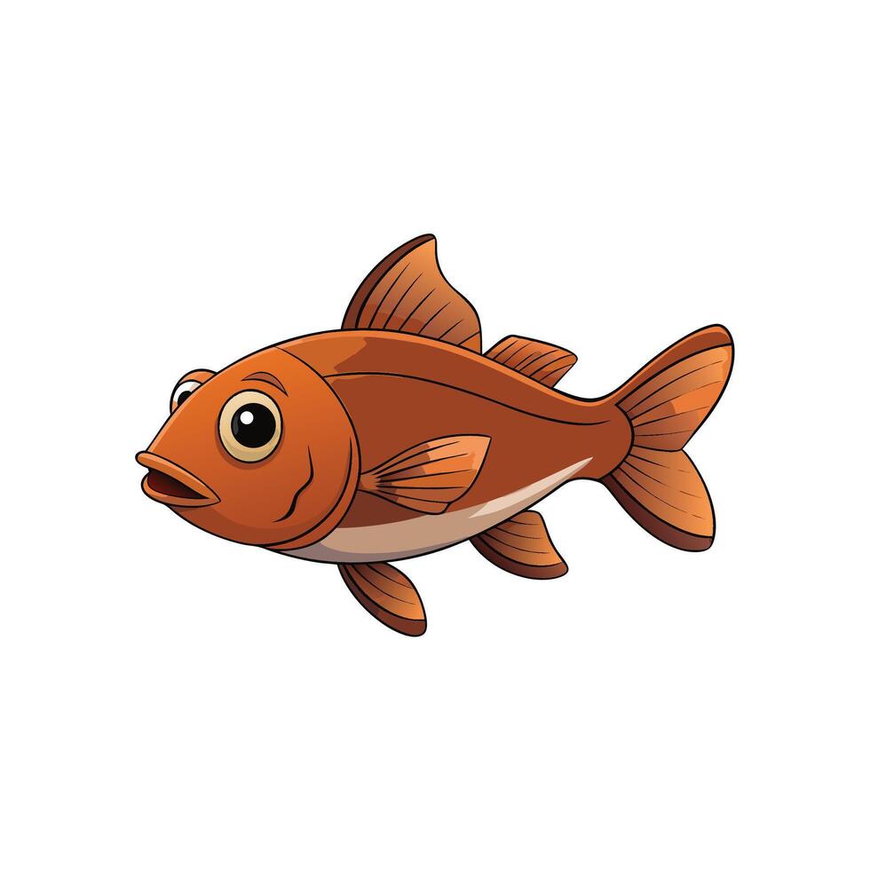 Cartoon style goldfish illustration on white background, side view vector