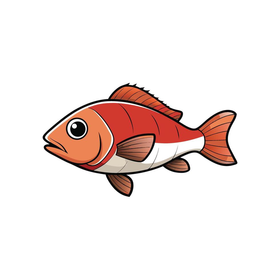Cartoon red fish swimming, illustration style, isolated on white vector