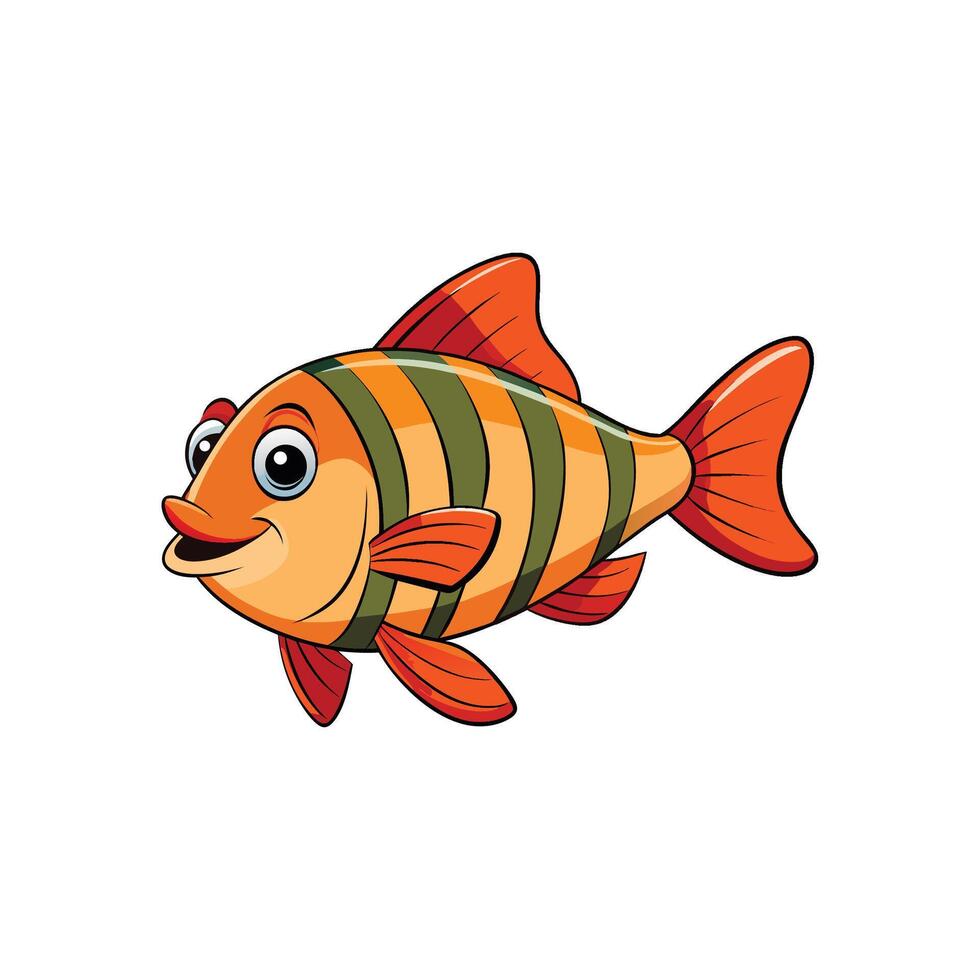 Cartoon orange fish with green stripes swimming gracefully vector