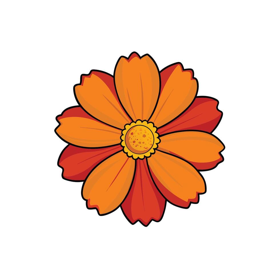 Single orange and red flower with yellow center illustration vector