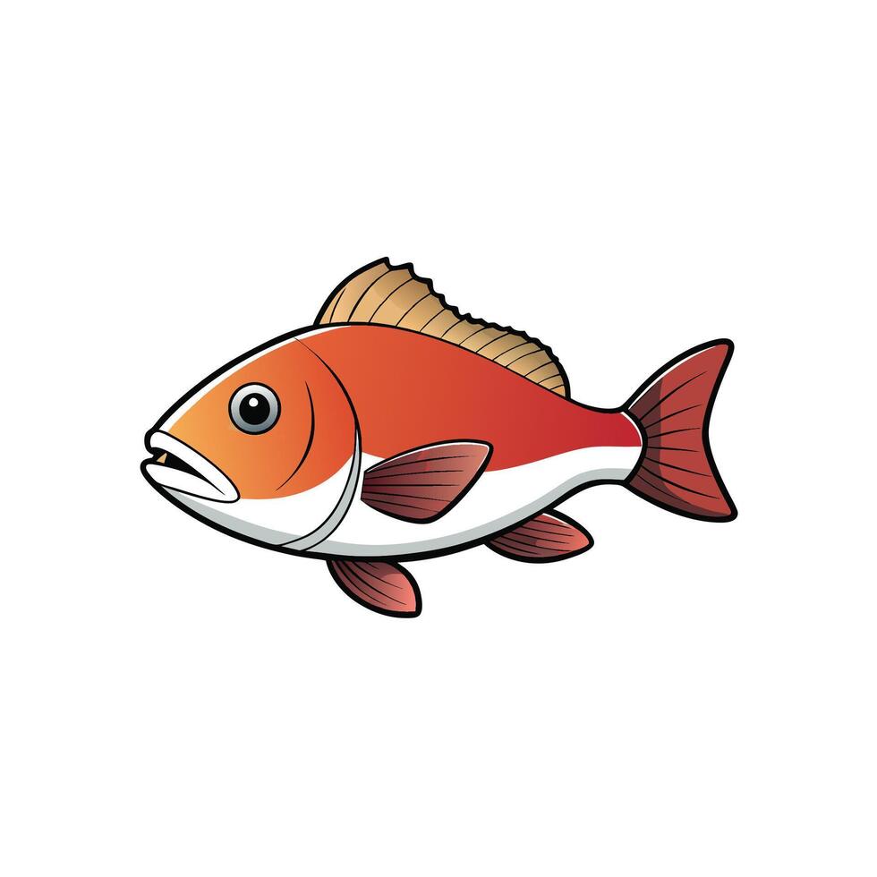 Cartoon red fish swims with mouth open illustration vector