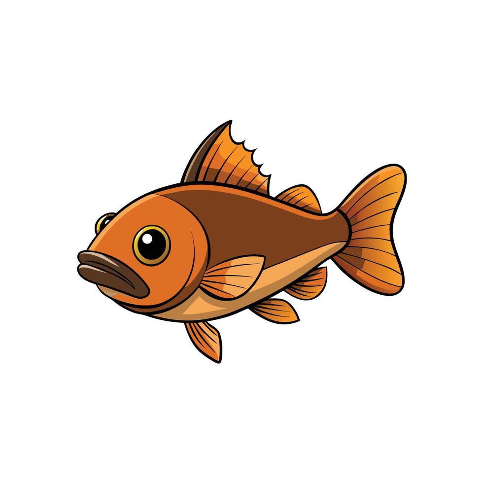Cartoon orange fish swimming left isolated on white background vector