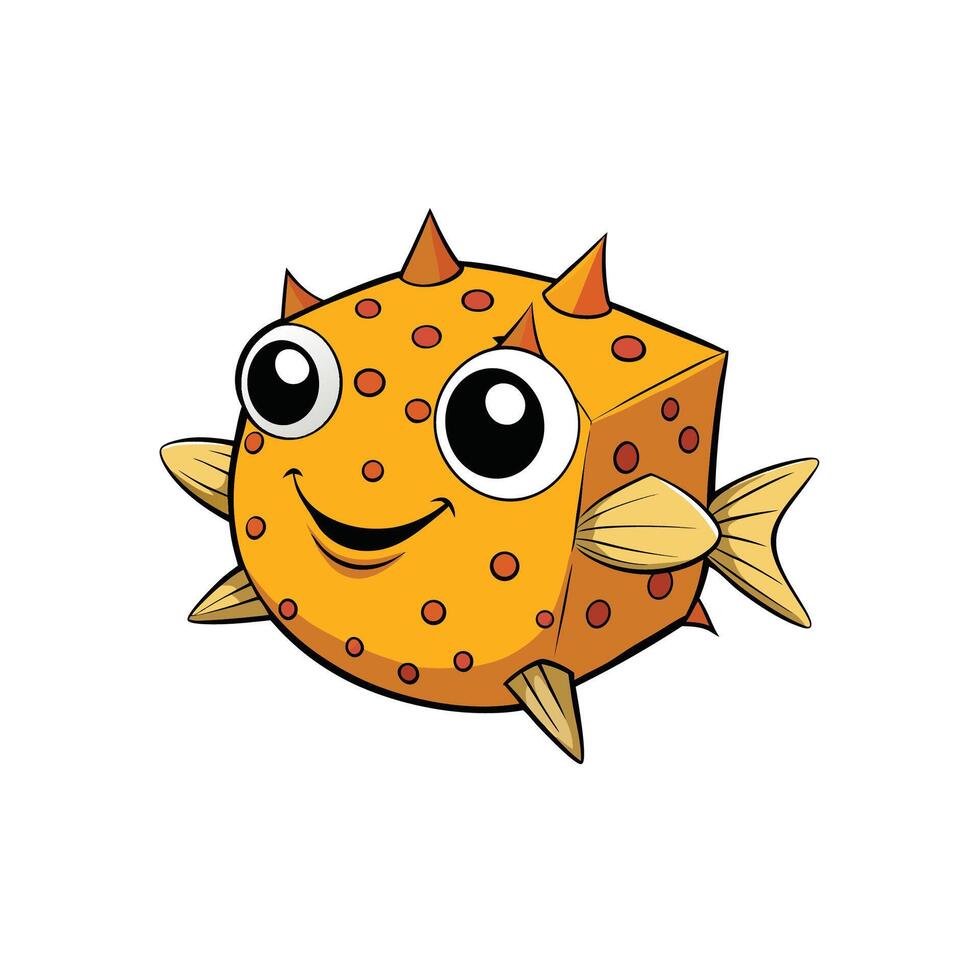 Cartoon Boxfish Character with Cute Expression on White Background vector