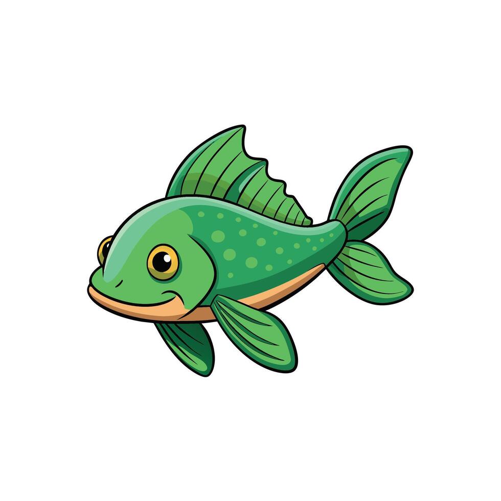 Cartoon green fish swimming with cheerful expression graphic illustration vector