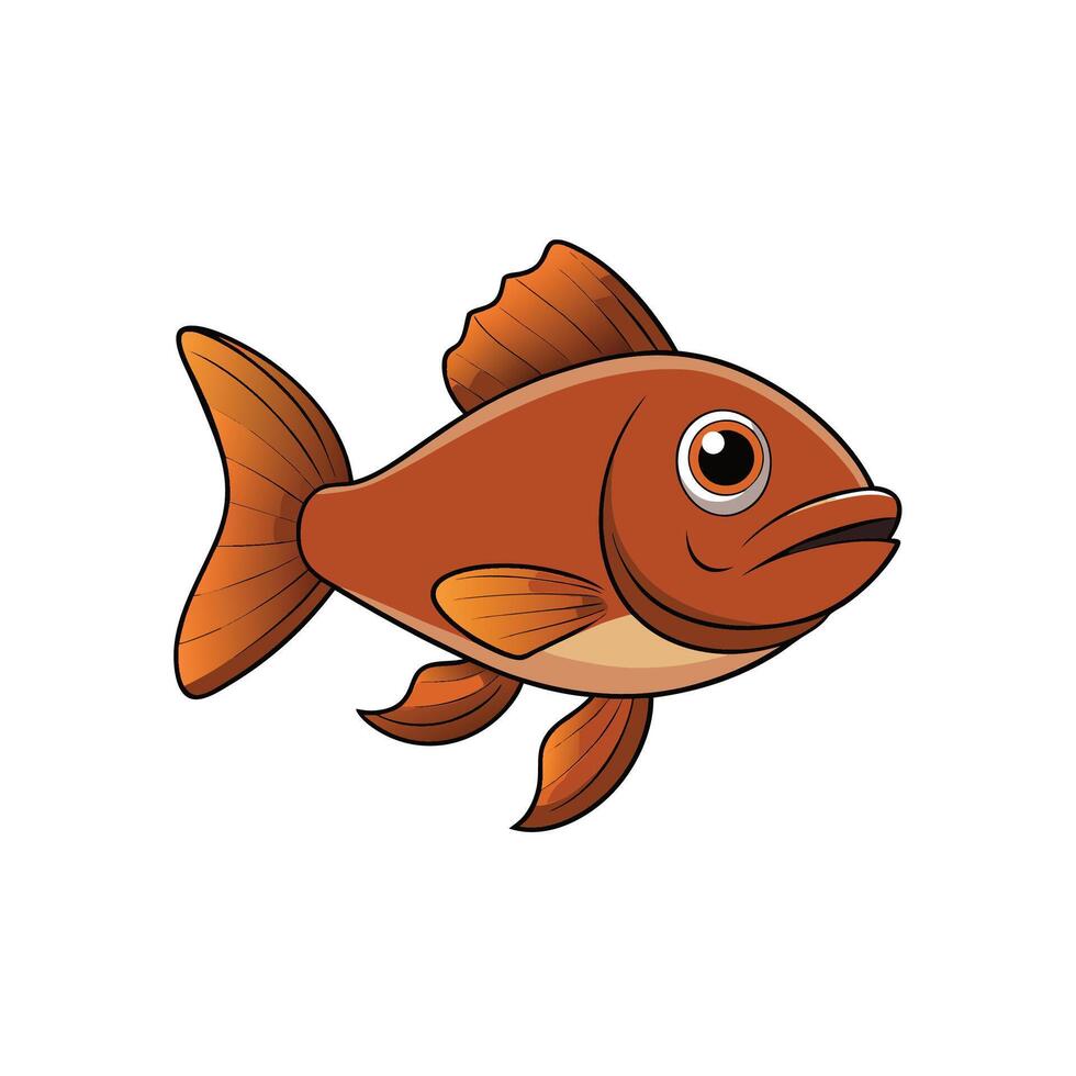 Cartoon orange fish swimming right on white background vector