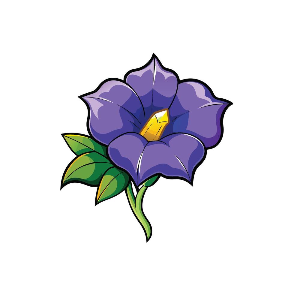 Stylized Purple Flower with Yellow Centerpiece on White Background vector