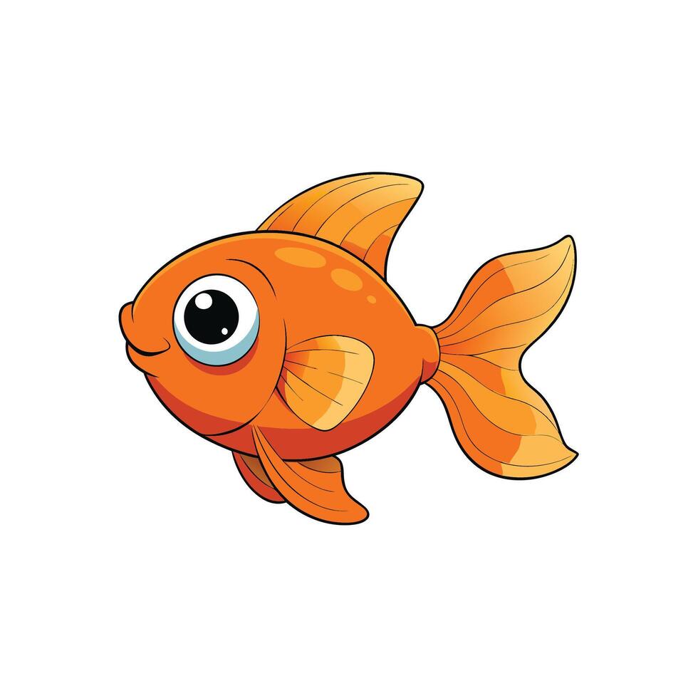 Cartoon goldfish with big eyes swimming in white background vector