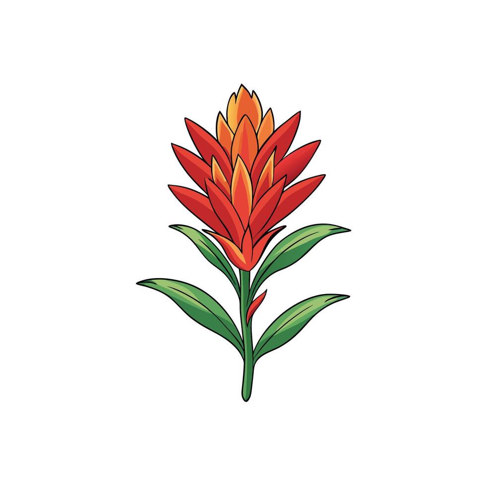 Single Red and Orange Cartoon Flower on White Background vector