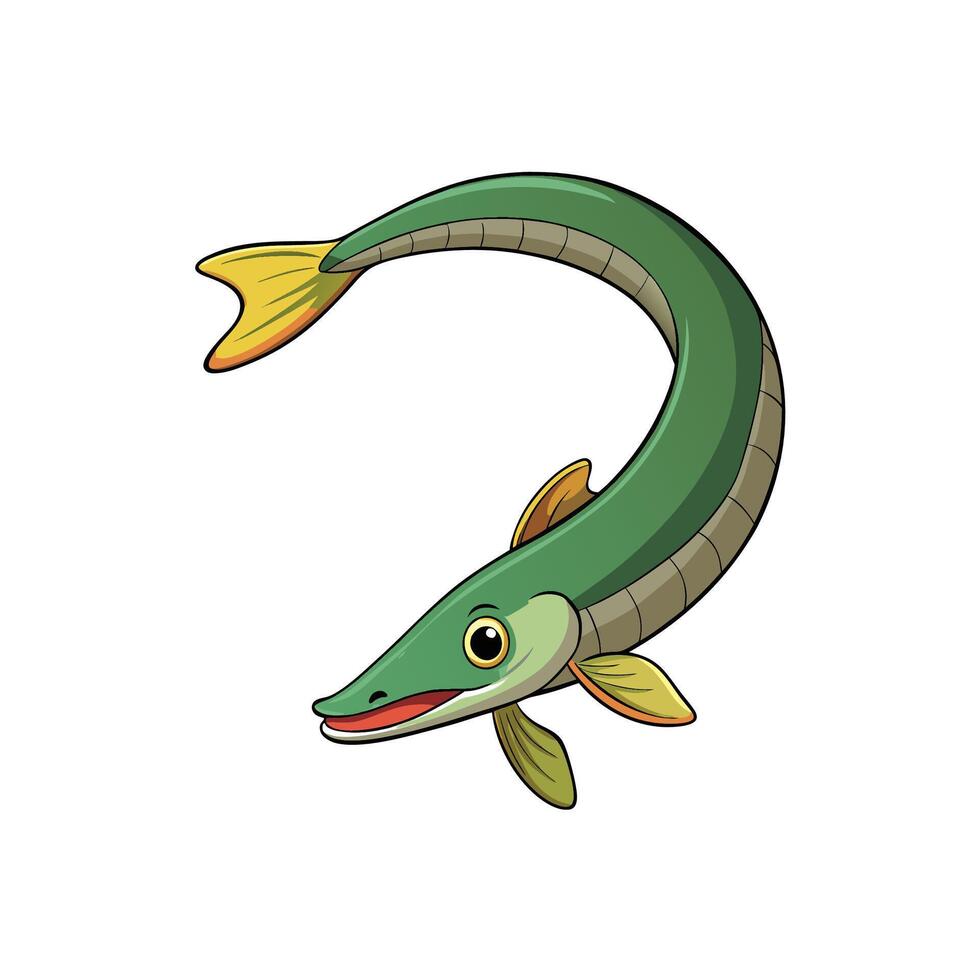 Cartoon northern pike illustration in vibrant colors on white vector
