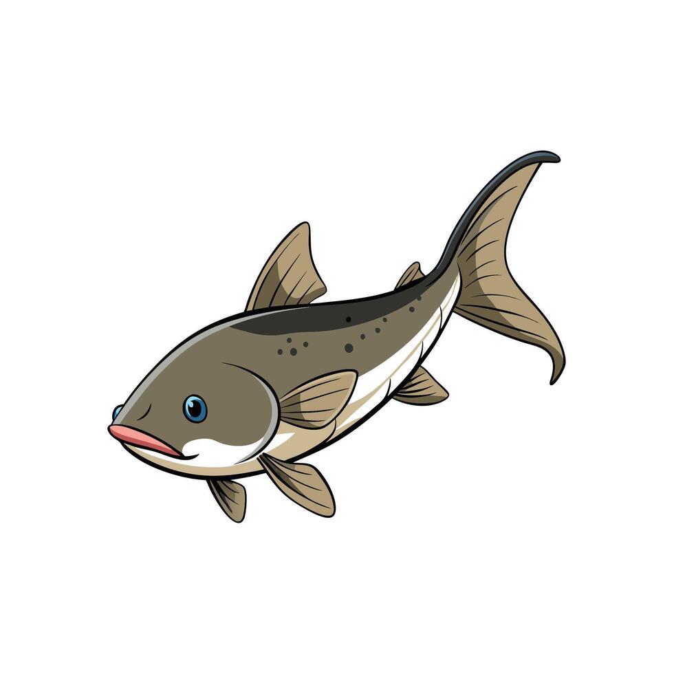 Isolated cartoon illustration of a gray fish swimming upwards vector