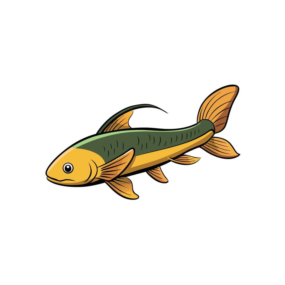 Cartoonstyle golden fish with green accents, swimming rightward vector
