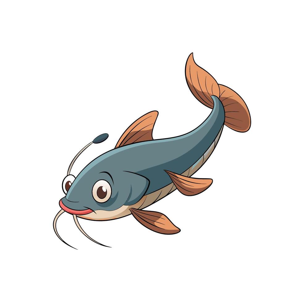 Cartoon catfish illustration with friendly expression and rounded fins vector