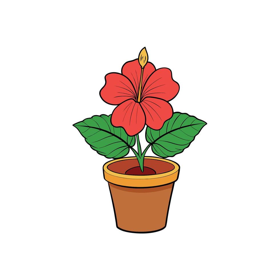 Illustration of a red hibiscus flower in a pot vector