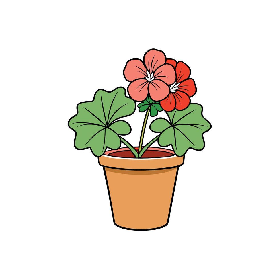 Geranium flower in pot flat illustration design vector