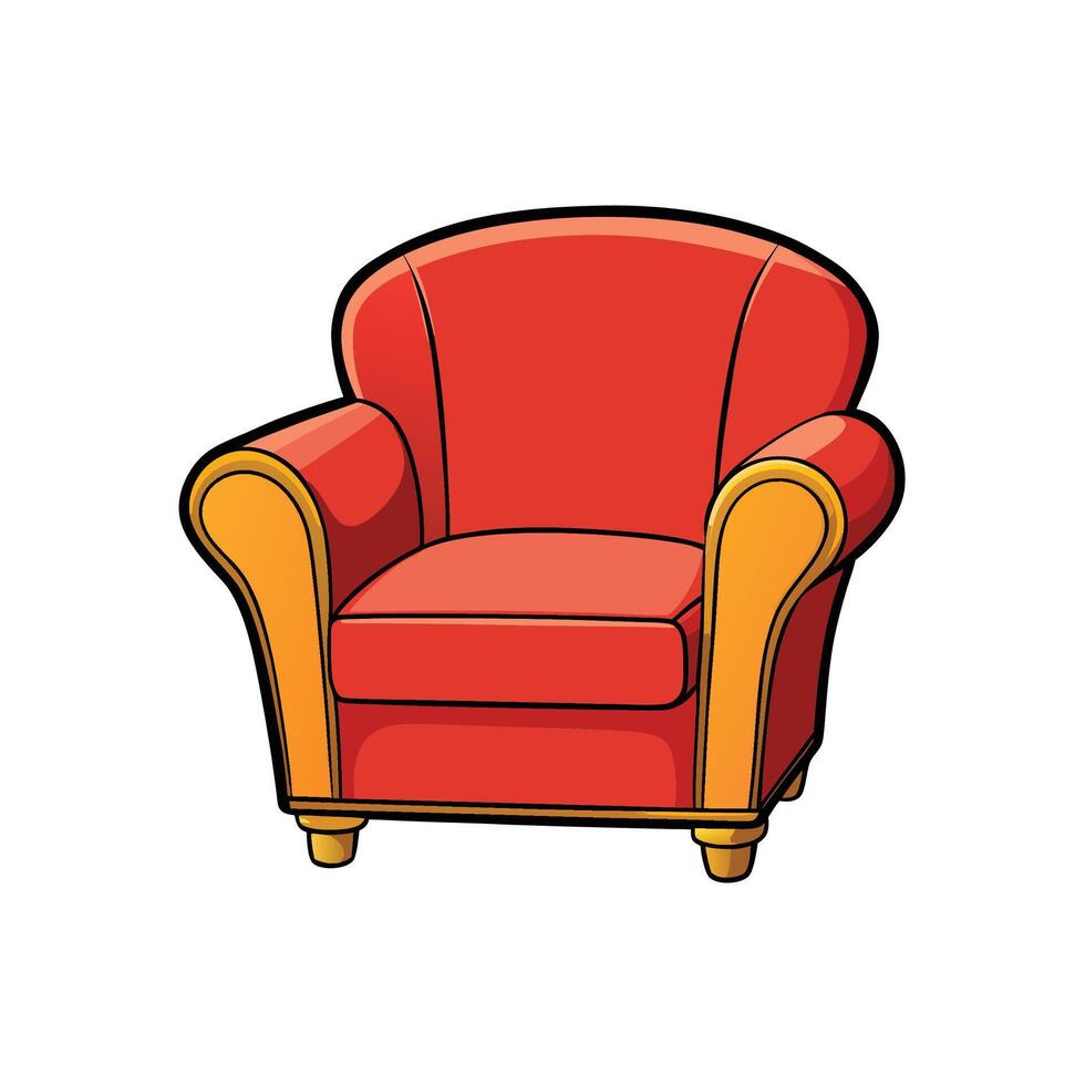 Cartoon style red armchair illustration with orange accents vector