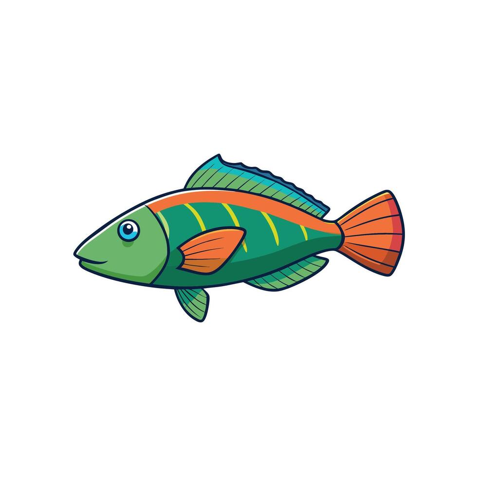 Cartoon fish illustration with vibrant colors on white backdrop vector