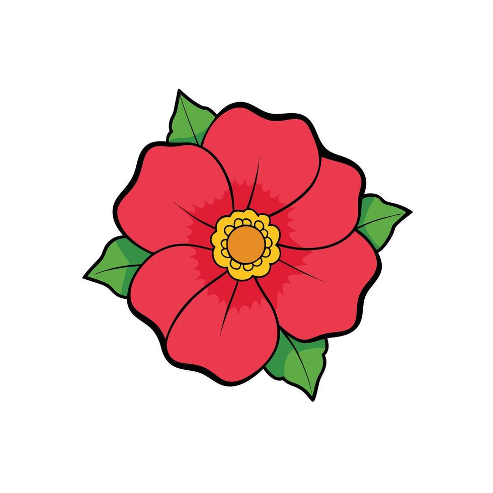 Red flower with leaves on white background illustration vector