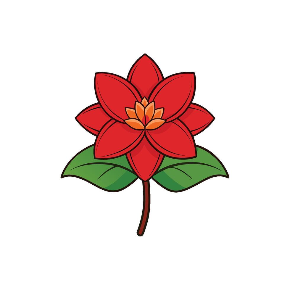 Vibrant red flower illustration with leaves and stem detail vector
