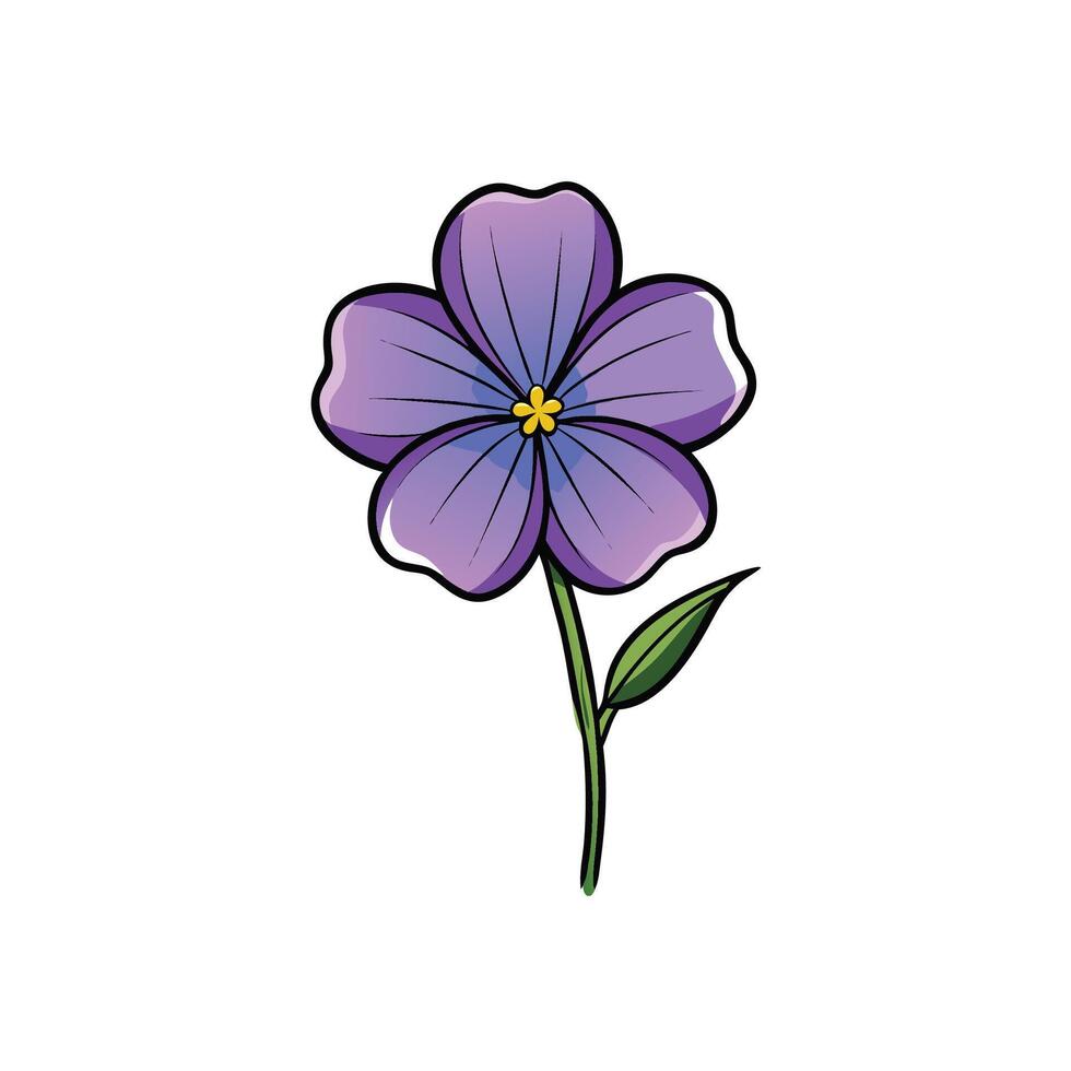 Stylized purple flower illustration with stem and single leaf vector