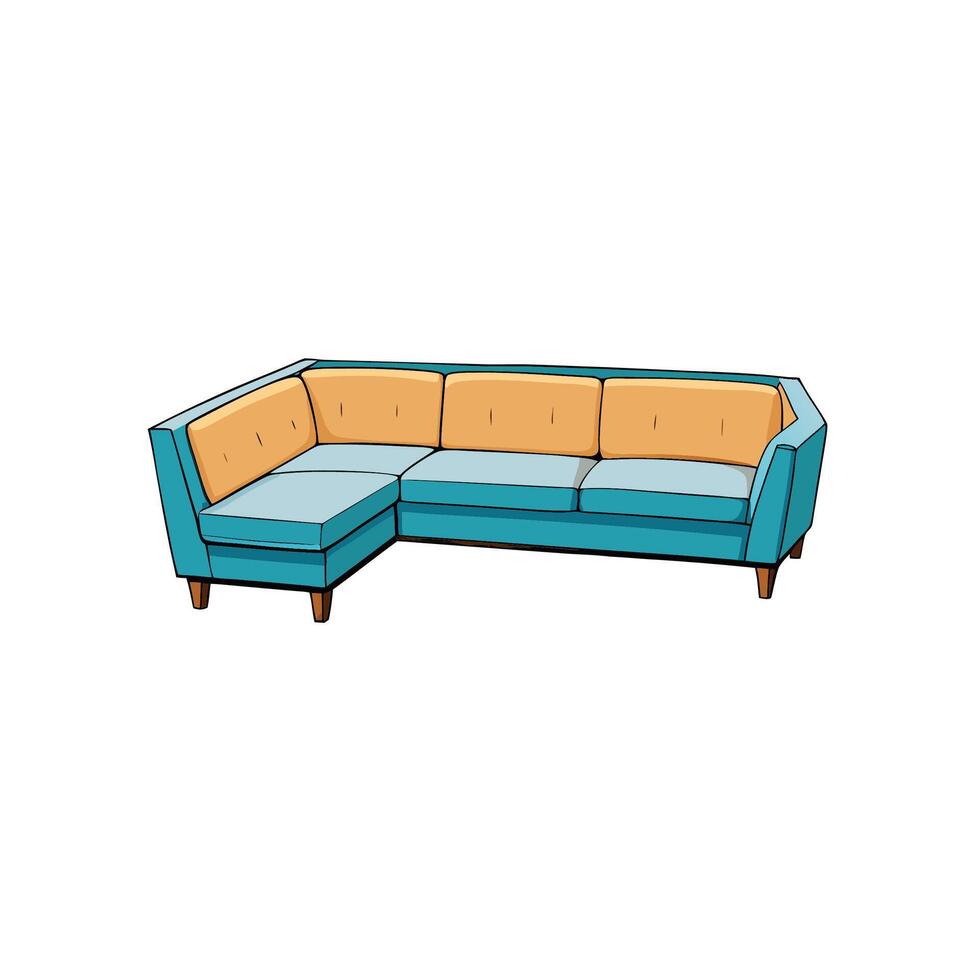 Illustration of a modern sectional sofa with retro aesthetic vector