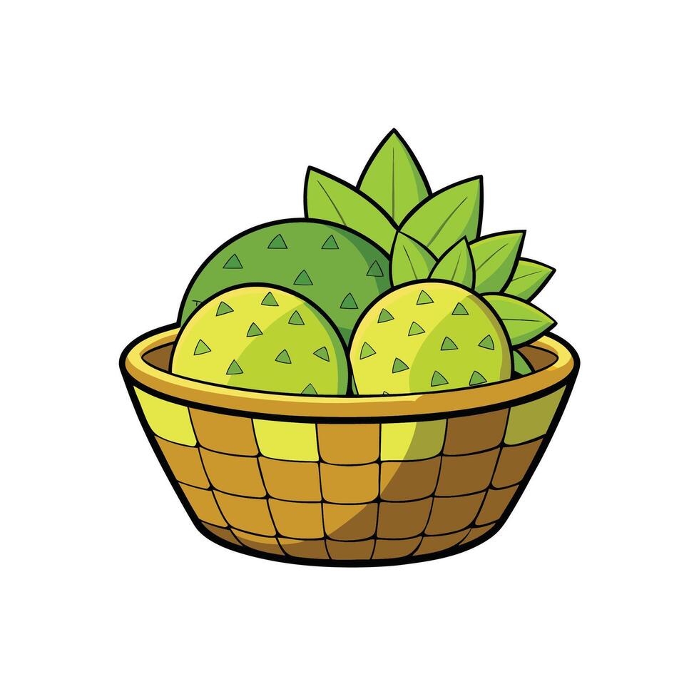 Stylized drawing of fruits and leaves in basket vector