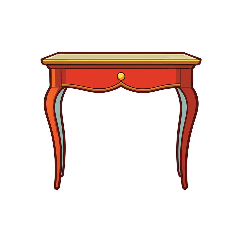 Red antique table illustration with drawer and curved legs vector