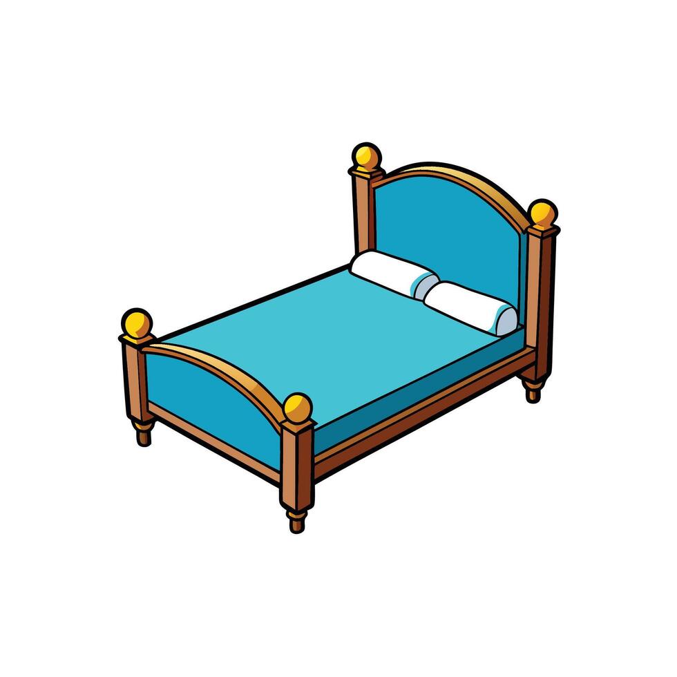 Cartoon style blue bed frame isolated on white backdrop vector