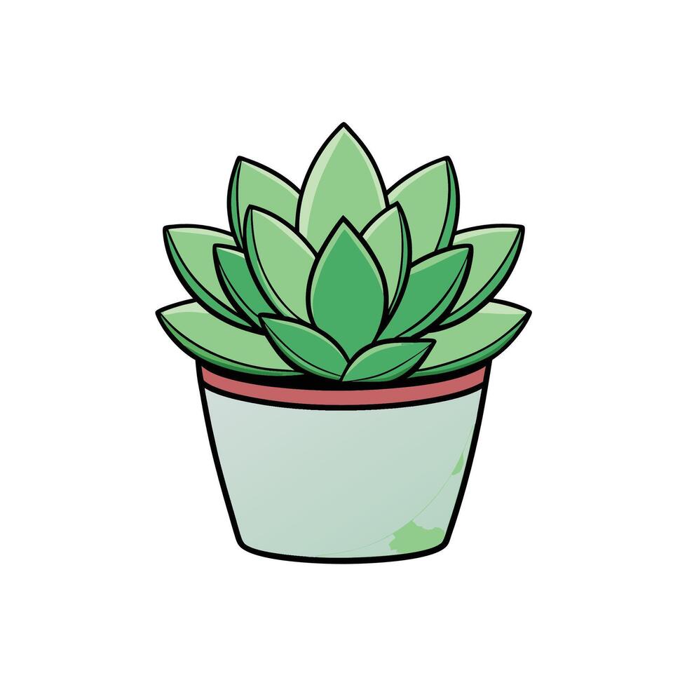 Stylized Green Succulent Plant in a Pot Illustration vector