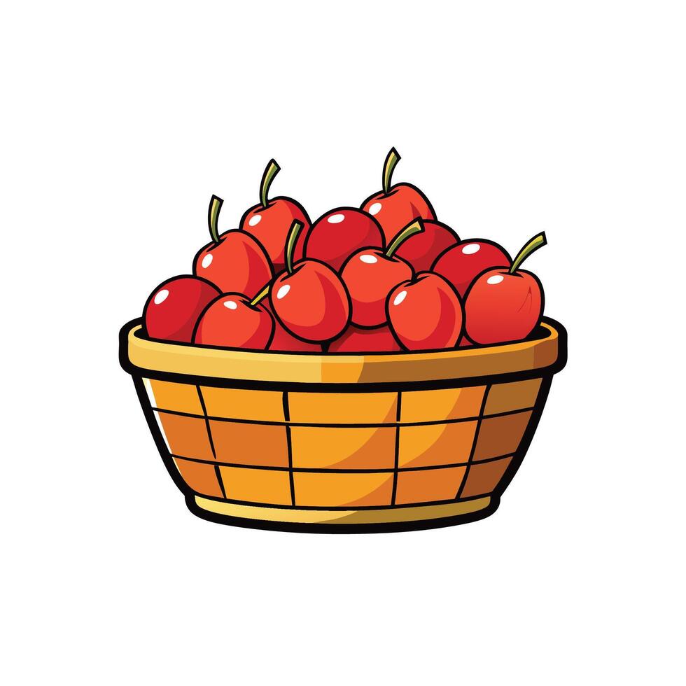 Basket filled with fresh red apples in cartoon style vector
